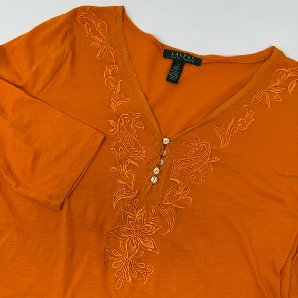 Lauren Ralph Lauren Tops - Lauren Ralph Lauren Women’s Large Orange Embroidered Tunic Top 3/4 Sleeve